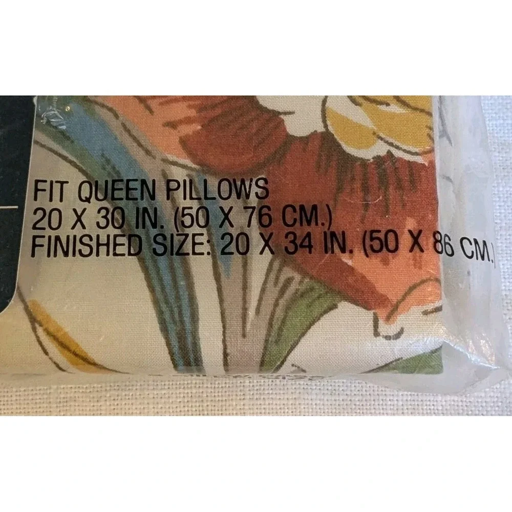 NOS Queen Pillowcases Set Of 2 Percale Floral JC Penney Mystic Harbor Linens Vtg